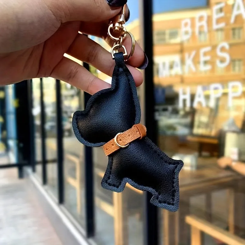 French Bulldog Shape Faux Leather Pendant Keychain