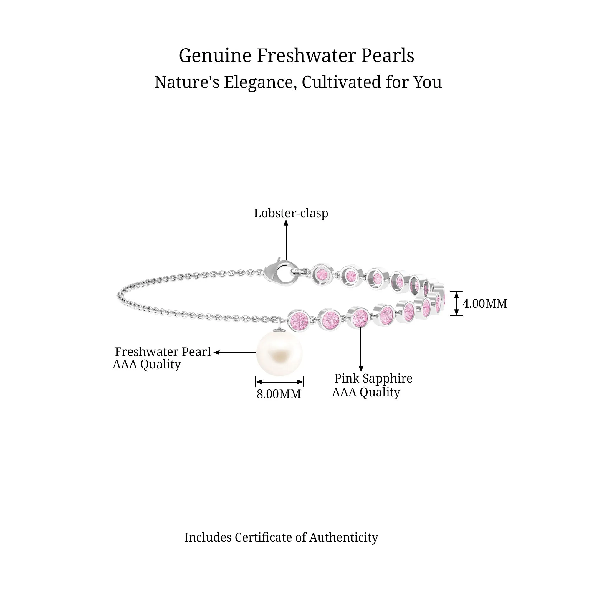 Freshwater Pearl Charm Bracelet with Pink Sapphire