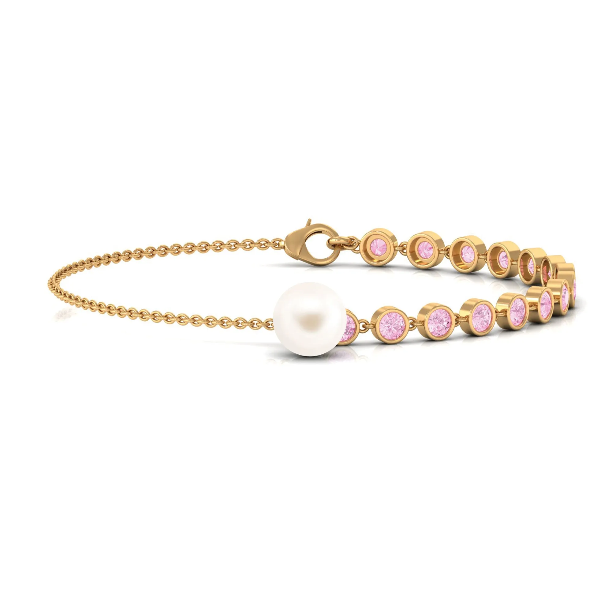 Freshwater Pearl Charm Bracelet with Pink Sapphire