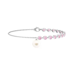 Freshwater Pearl Charm Bracelet with Pink Sapphire
