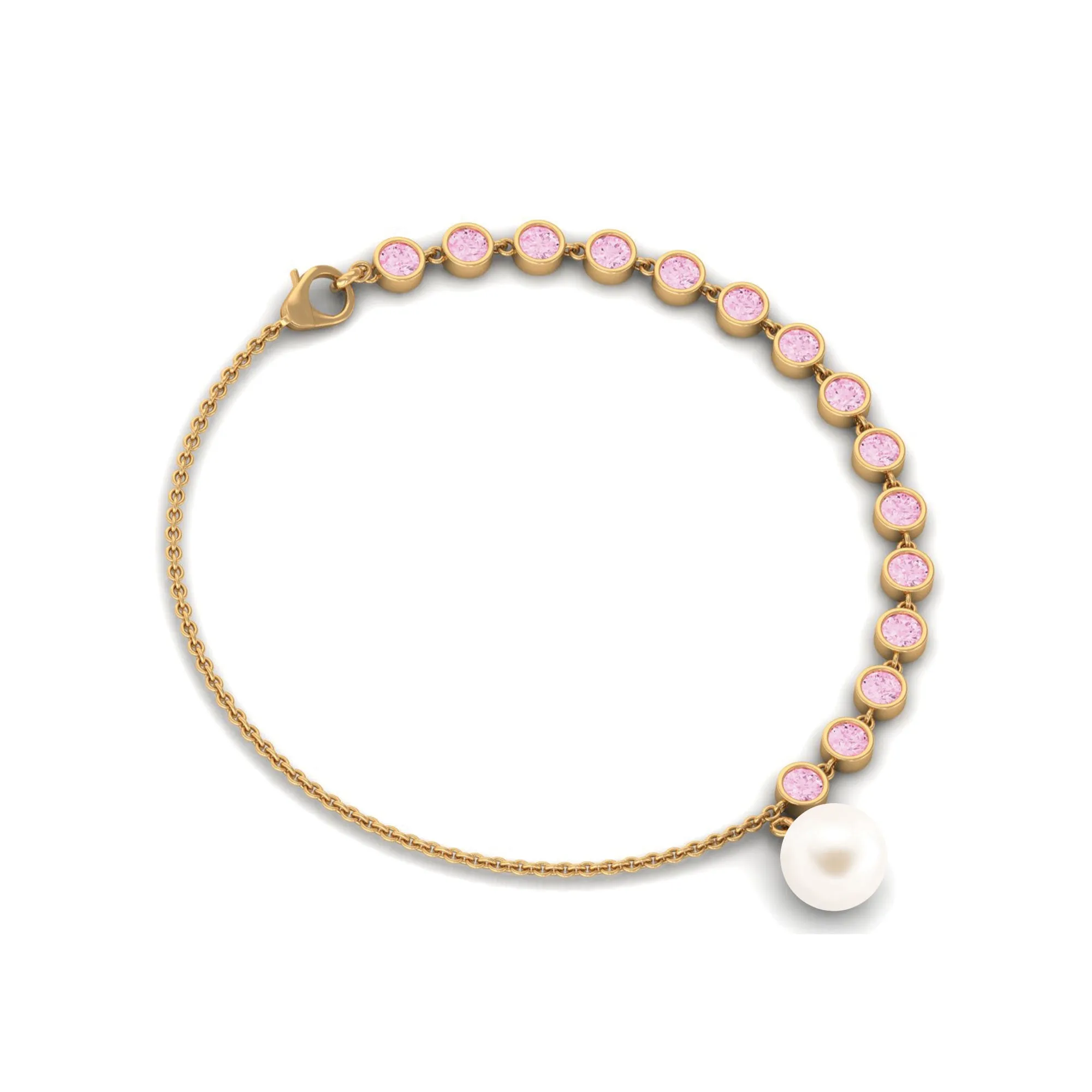Freshwater Pearl Charm Bracelet with Pink Sapphire
