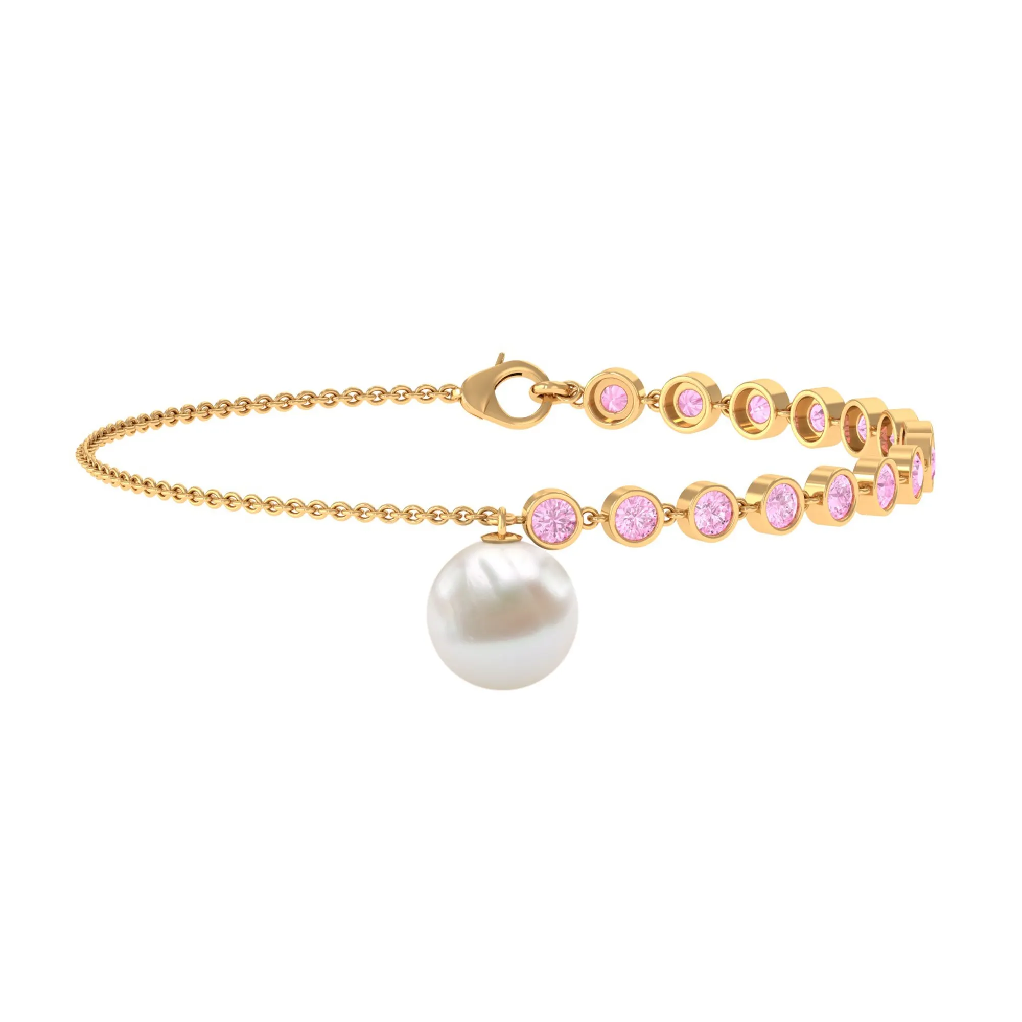 Freshwater Pearl Charm Bracelet with Pink Sapphire