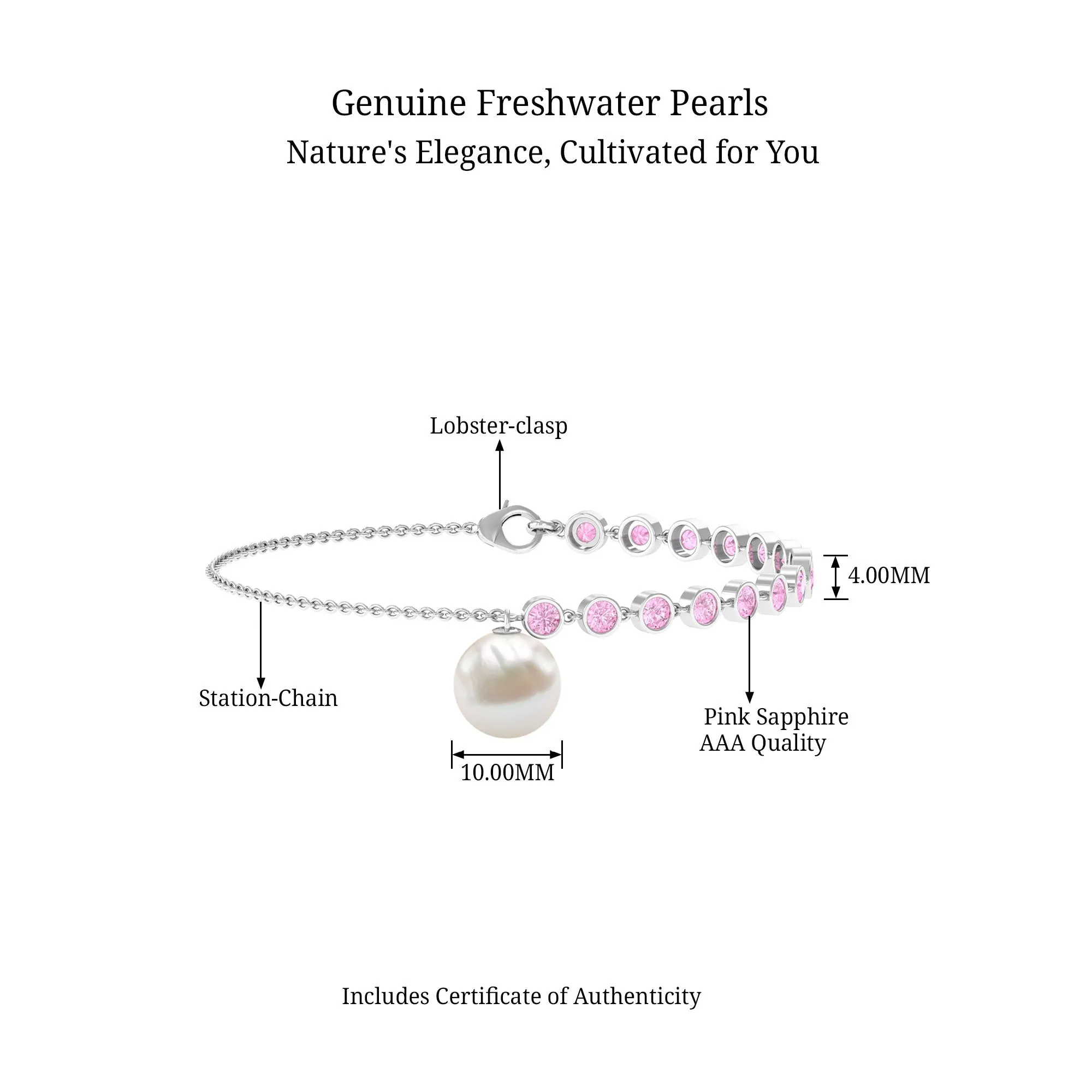 Freshwater Pearl Charm Bracelet with Pink Sapphire