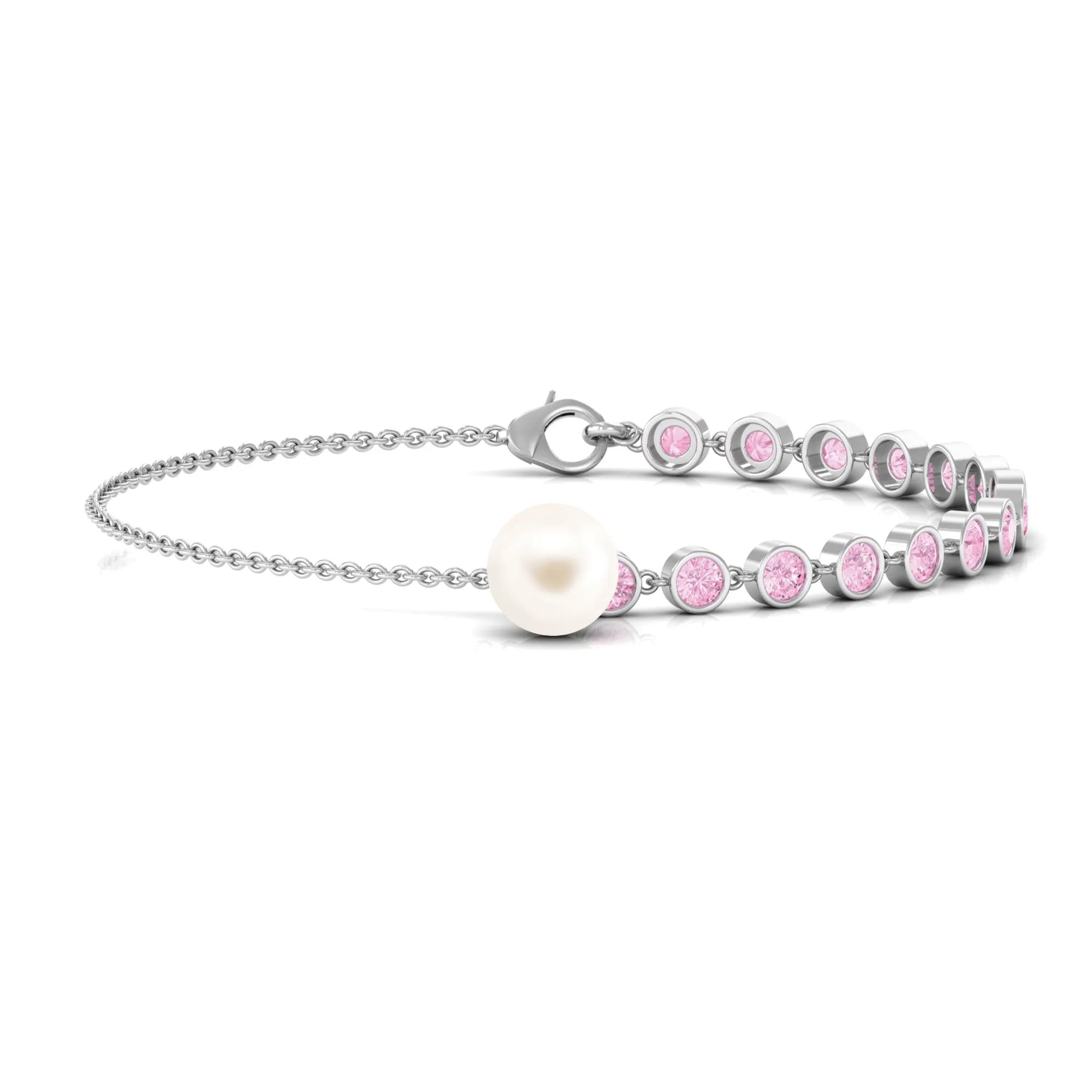 Freshwater Pearl Charm Bracelet with Pink Sapphire