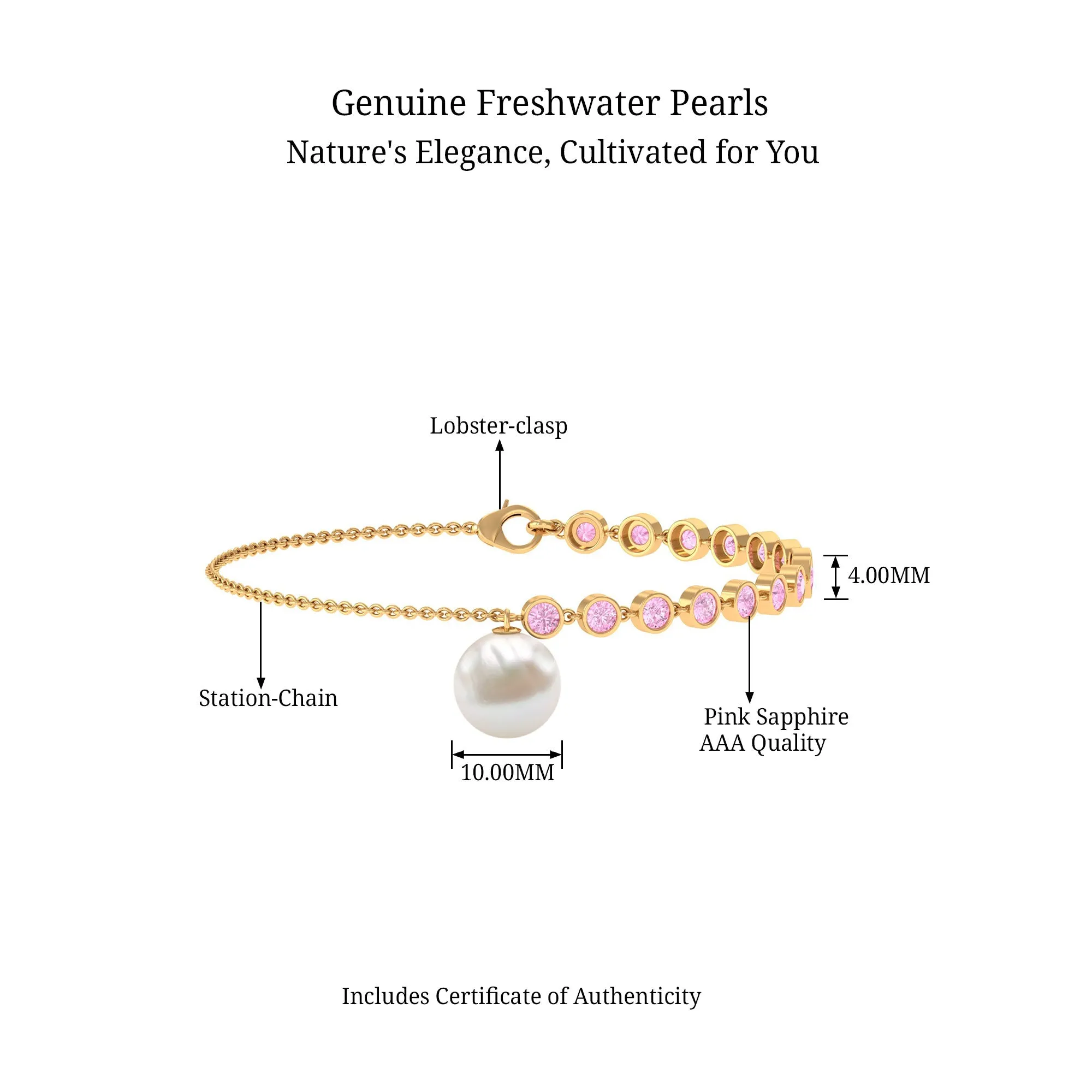 Freshwater Pearl Charm Bracelet with Pink Sapphire