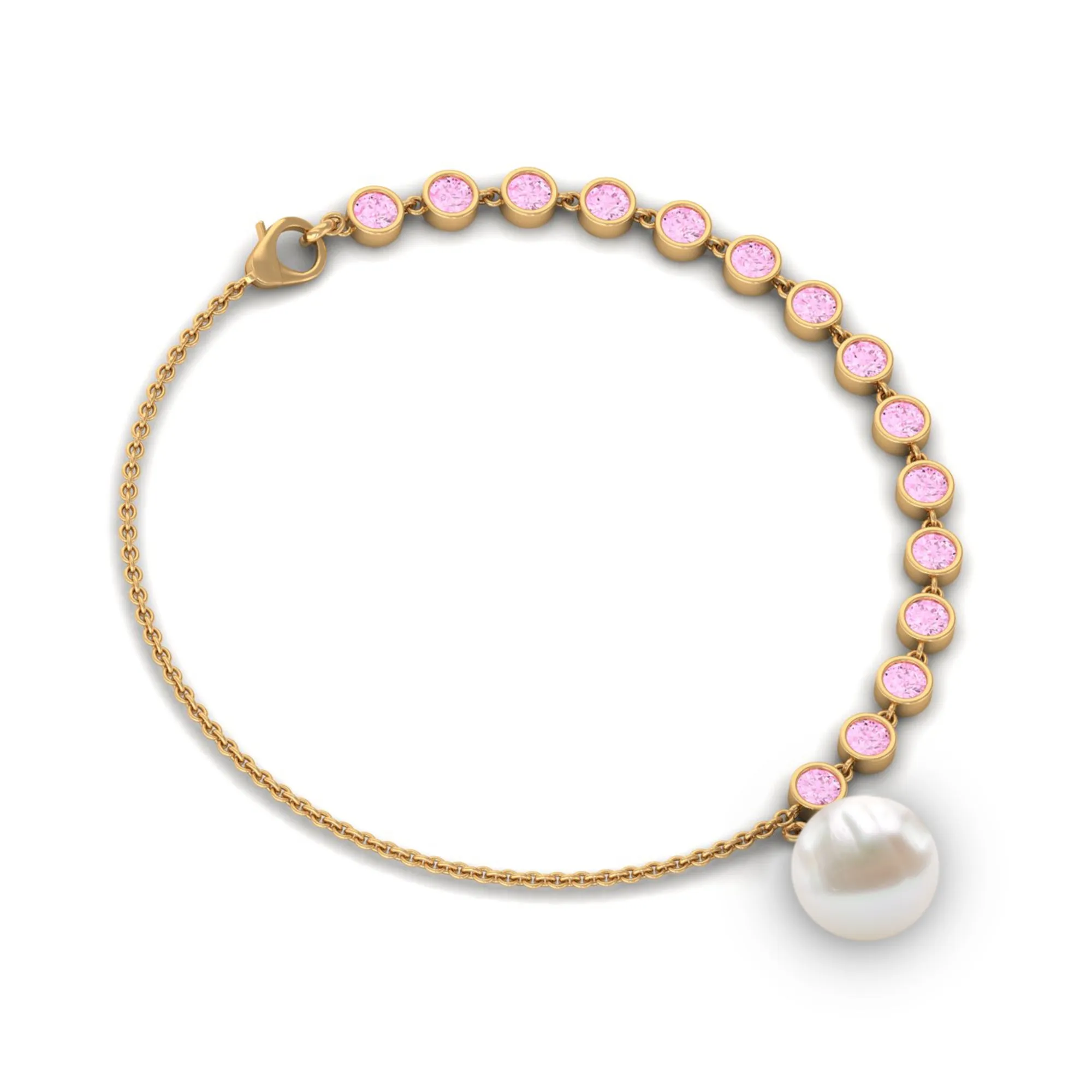 Freshwater Pearl Charm Bracelet with Pink Sapphire