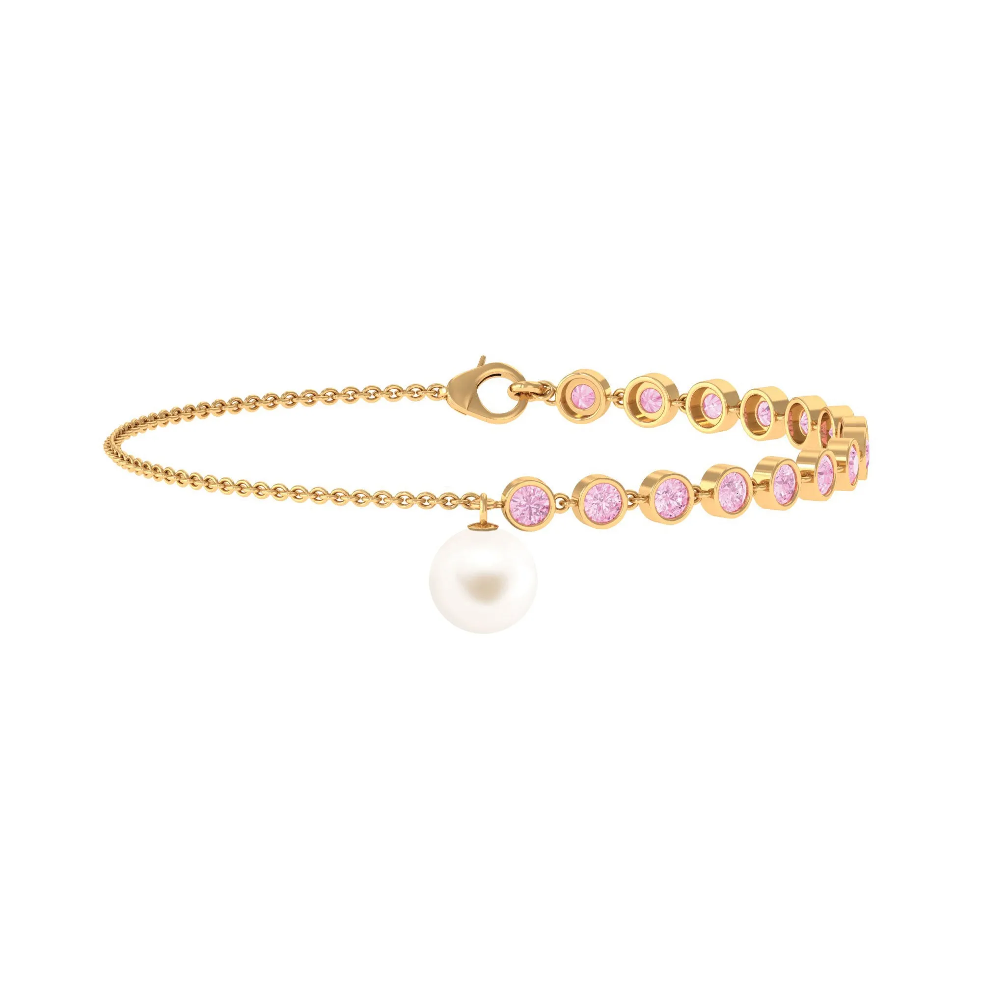 Freshwater Pearl Charm Bracelet with Pink Sapphire
