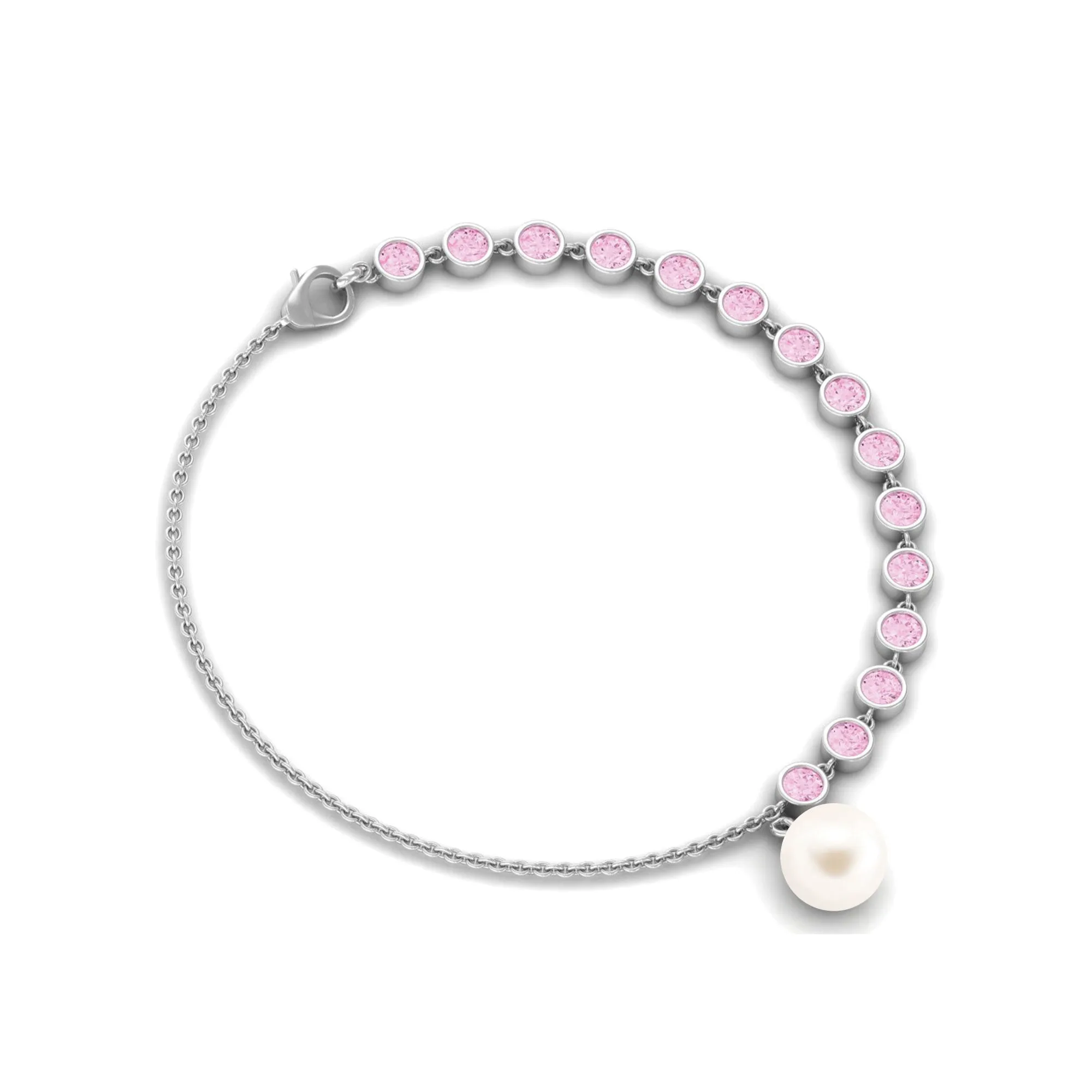 Freshwater Pearl Charm Bracelet with Pink Sapphire