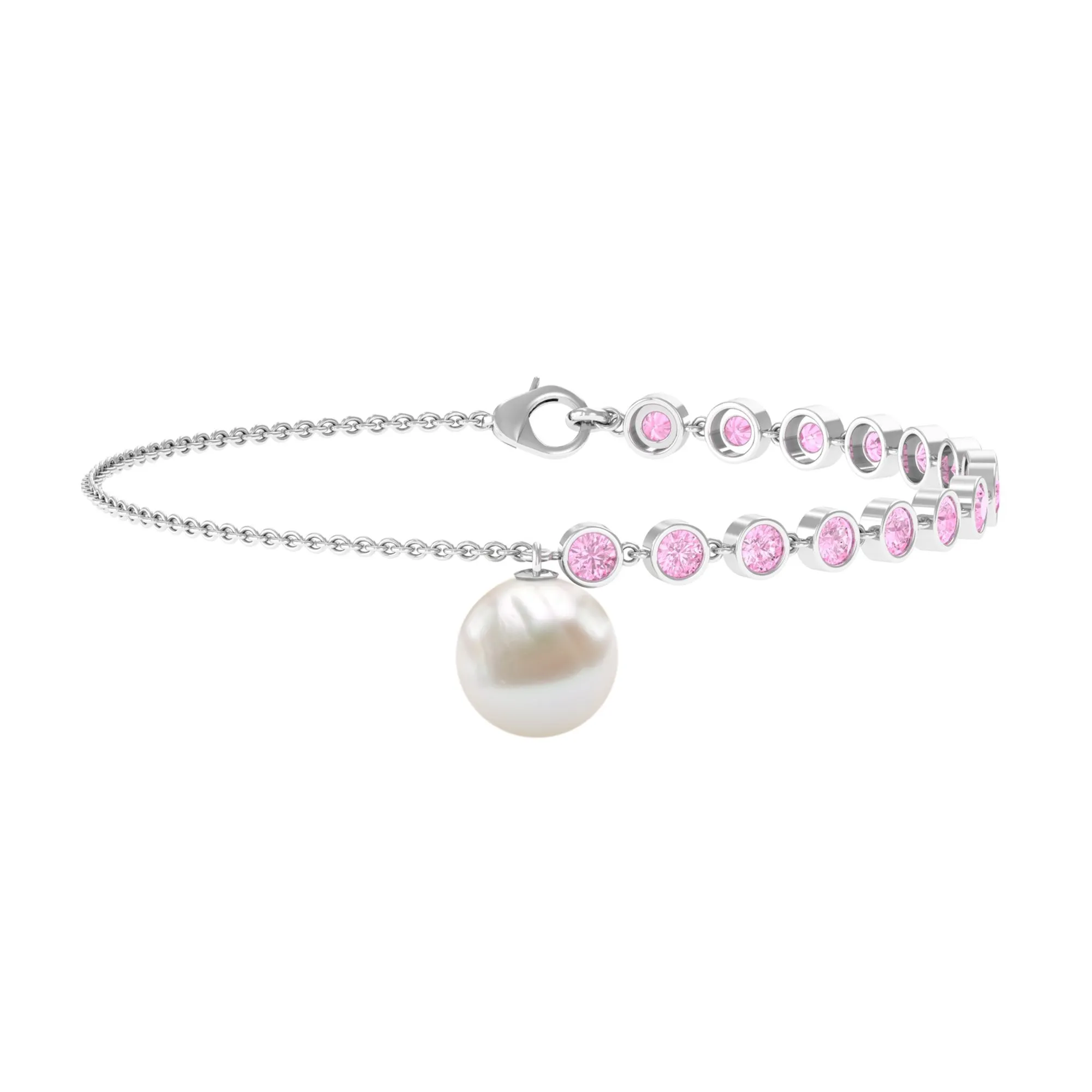 Freshwater Pearl Charm Bracelet with Pink Sapphire