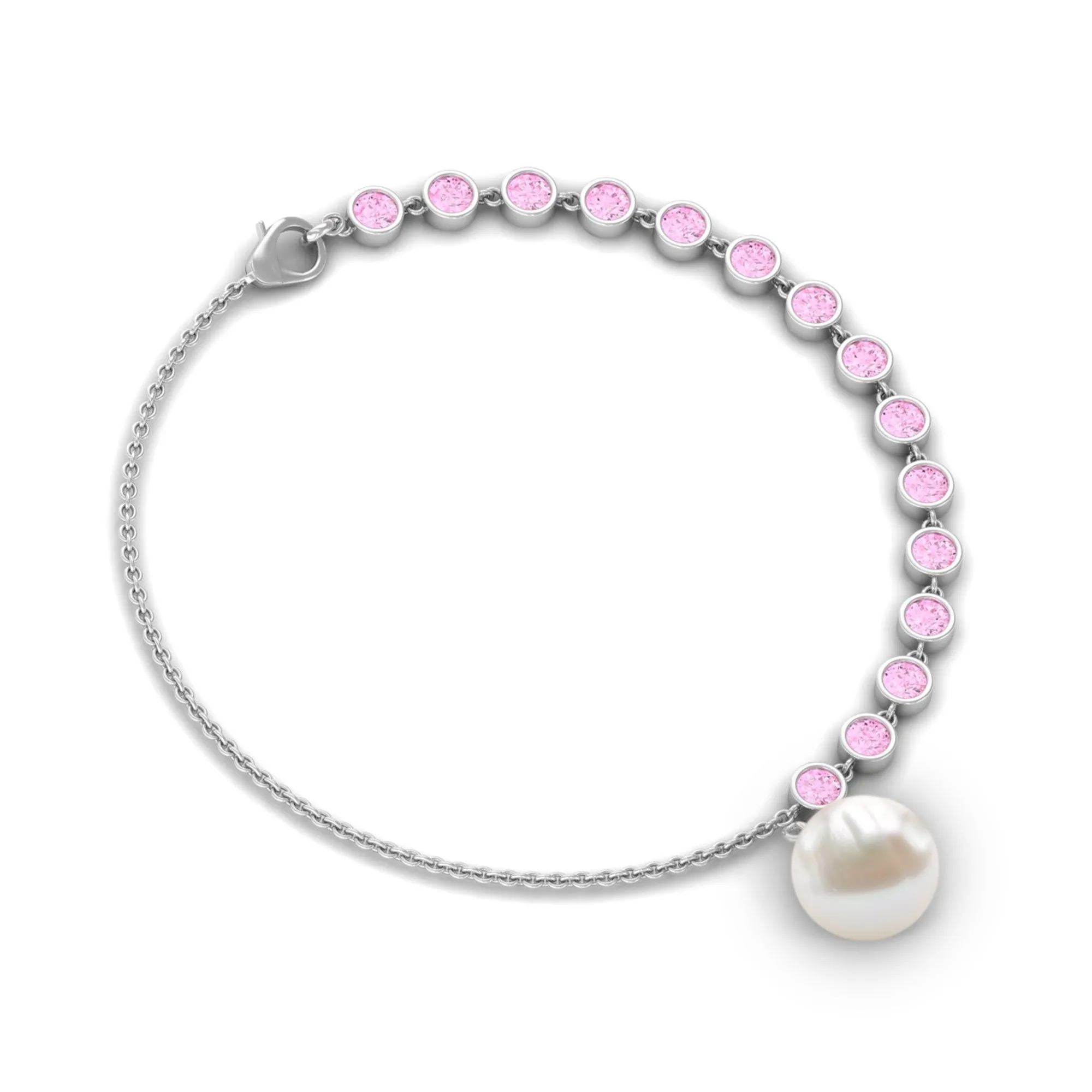 Freshwater Pearl Charm Bracelet with Pink Sapphire