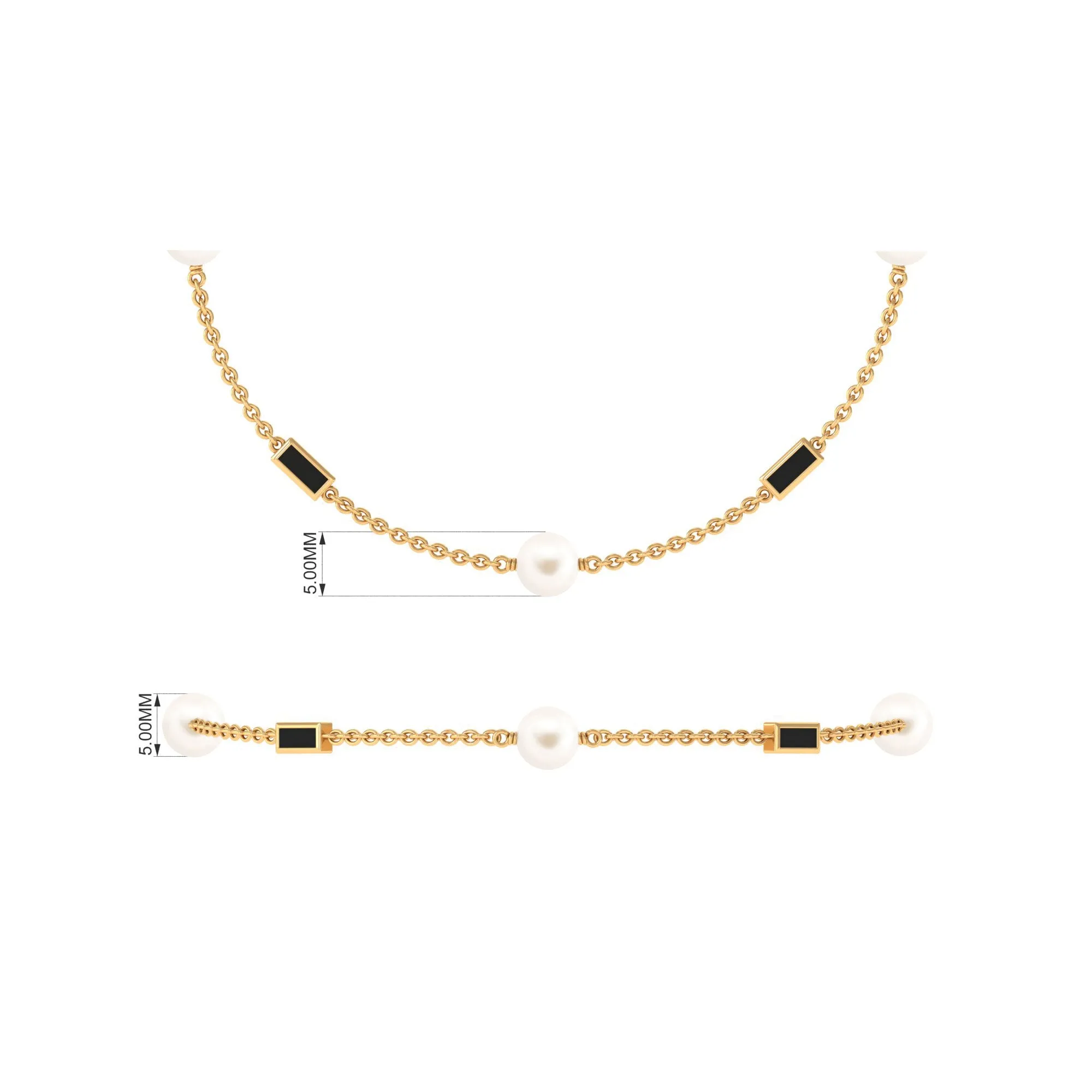 Freshwater Pearl Station Chain Bracelet with Black Enamel
