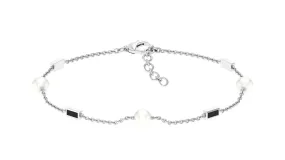 Freshwater Pearl Station Chain Bracelet with Black Enamel