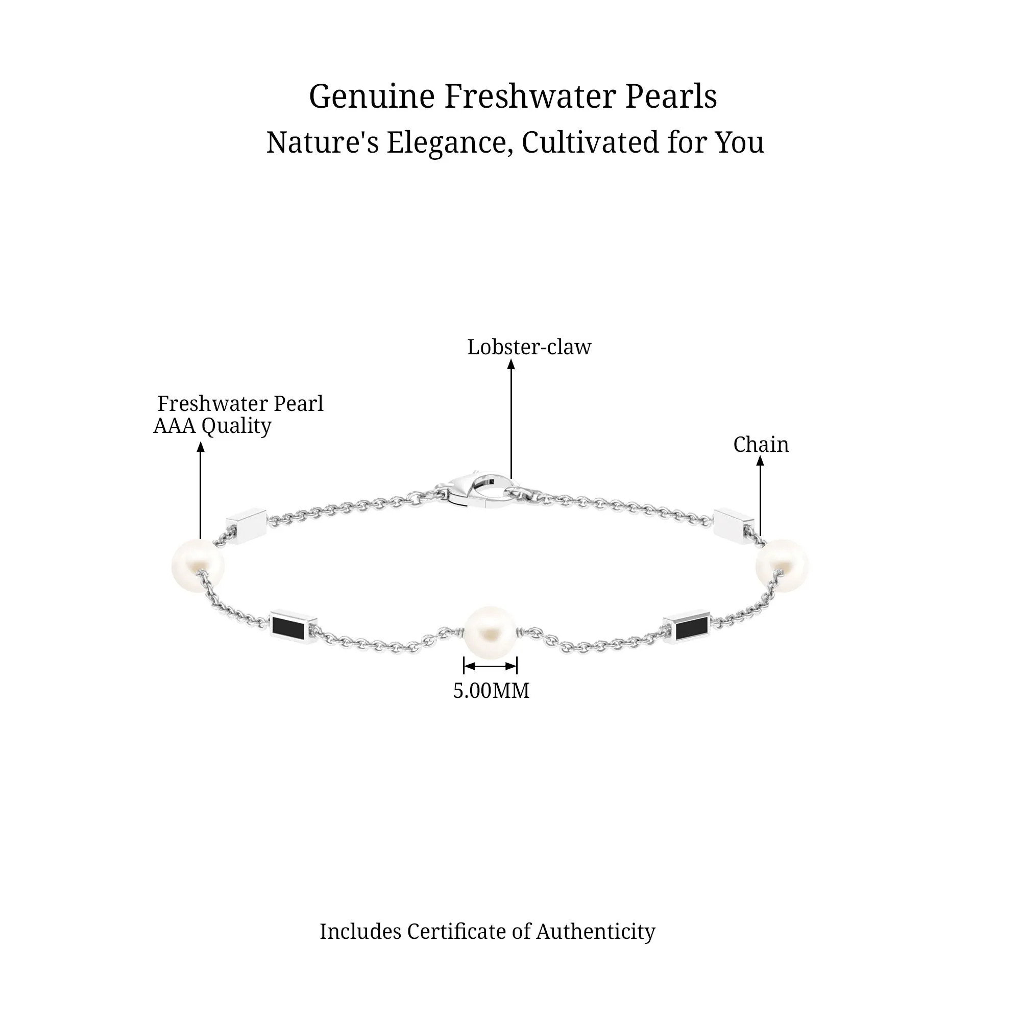 Freshwater Pearl Station Chain Bracelet with Black Enamel