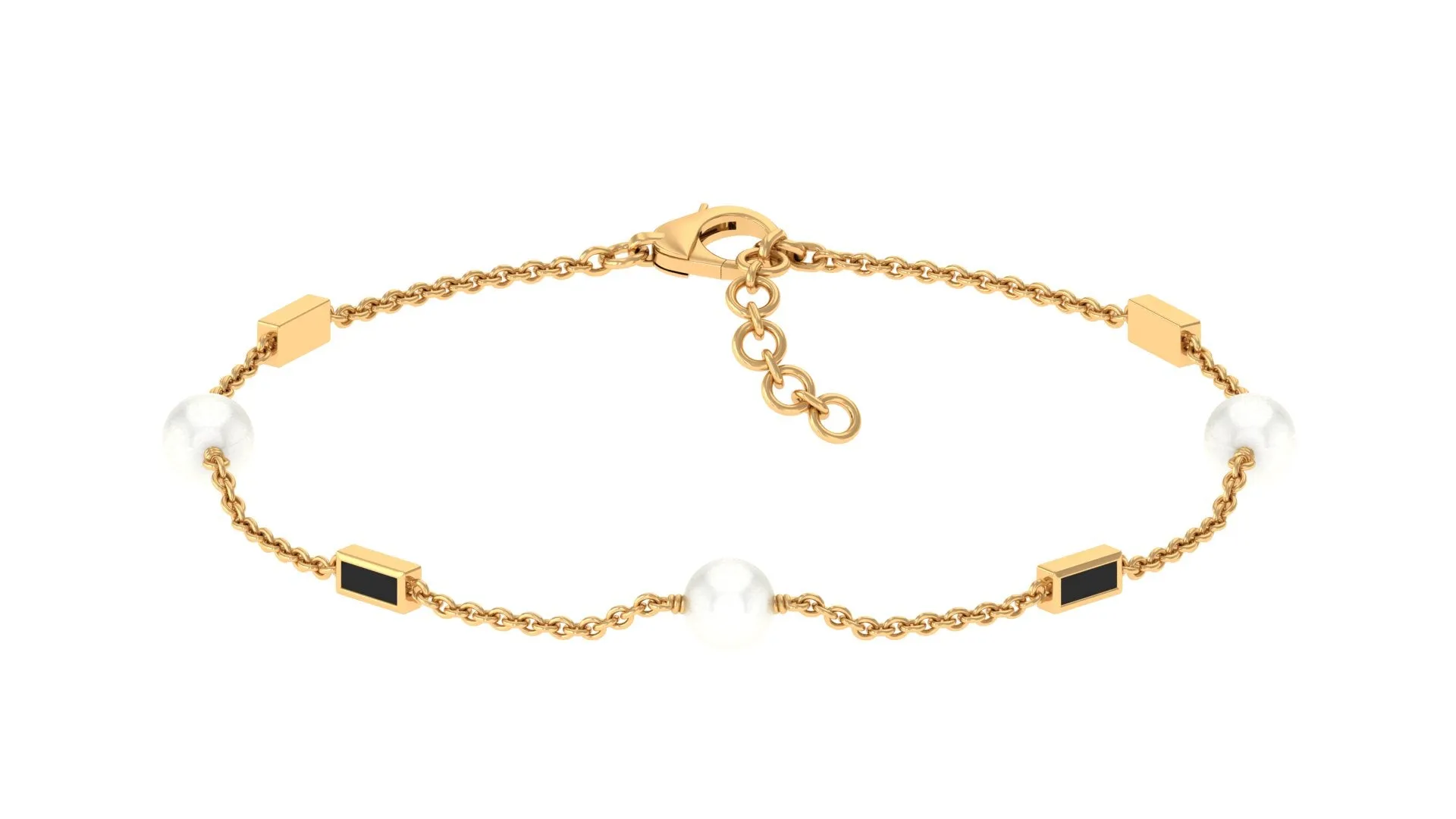 Freshwater Pearl Station Chain Bracelet with Black Enamel