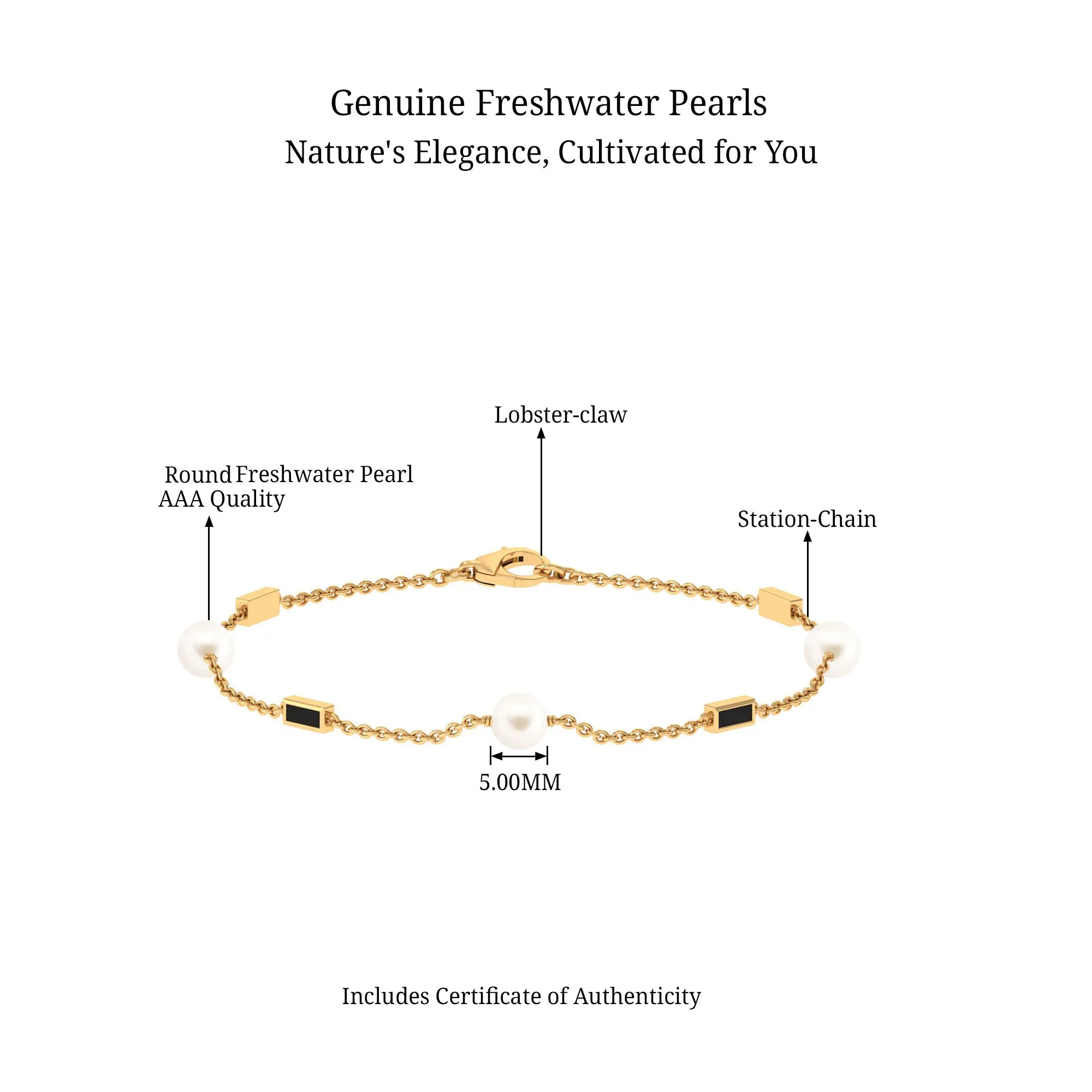 Freshwater Pearl Station Chain Bracelet with Black Enamel
