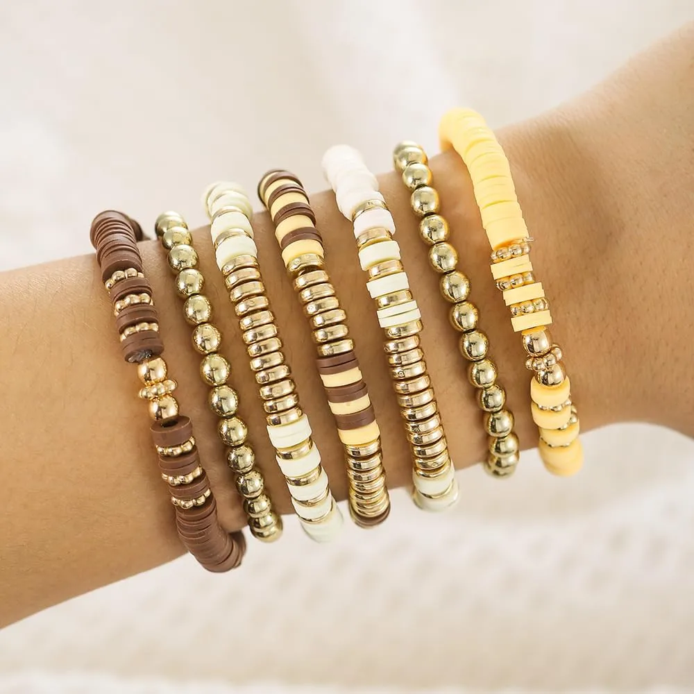 Friendship Bracelets Boho Stackable Bracelets for Women Beach Jewelry Surfer Heishi Clay Bead Bracelets