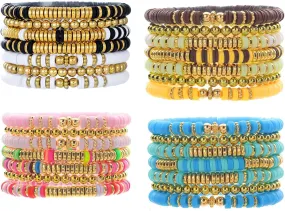 Friendship Bracelets Boho Stackable Bracelets for Women Beach Jewelry Surfer Heishi Clay Bead Bracelets