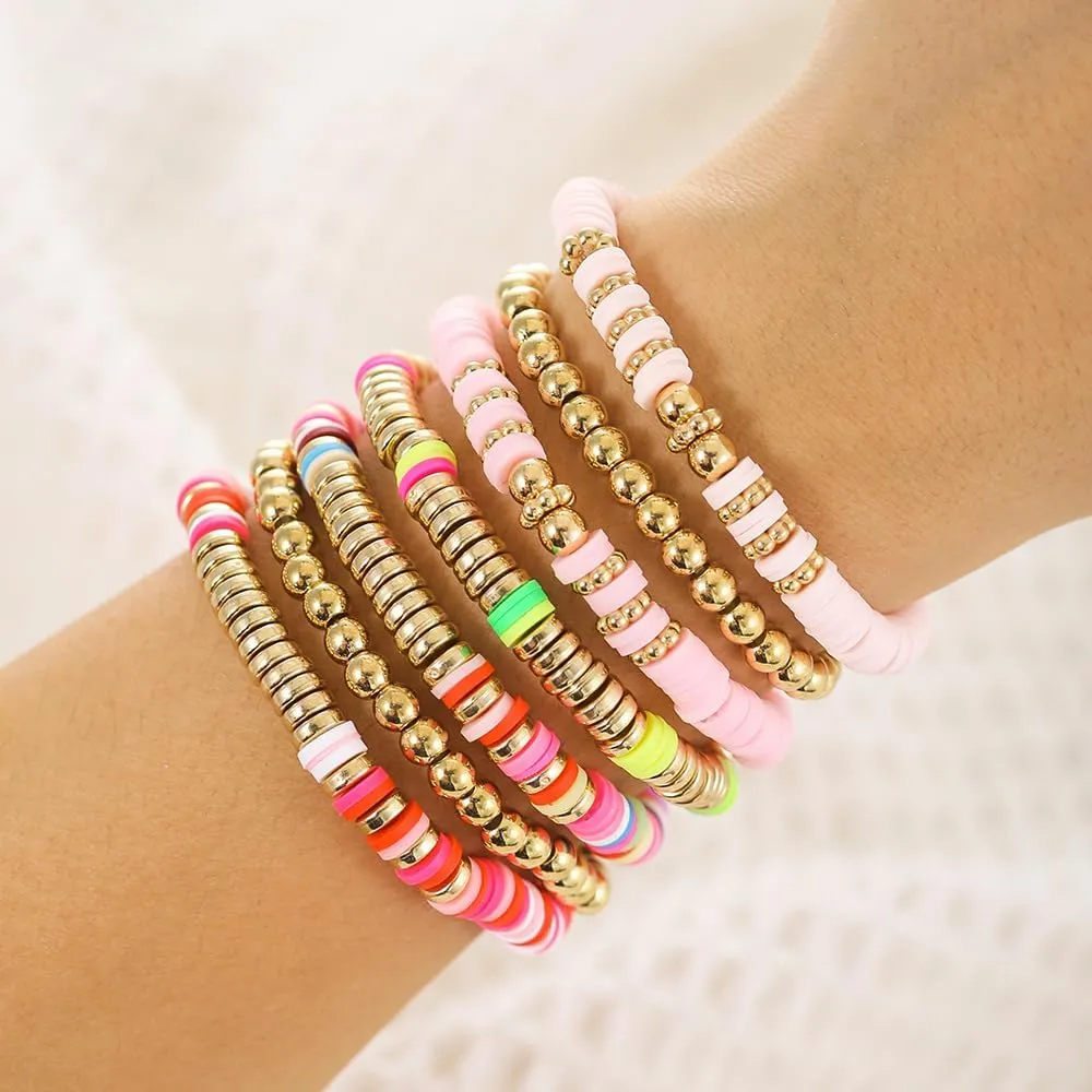Friendship Bracelets Boho Stackable Bracelets for Women Beach Jewelry Surfer Heishi Clay Bead Bracelets