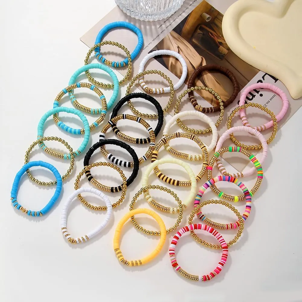 Friendship Bracelets Boho Stackable Bracelets for Women Beach Jewelry Surfer Heishi Clay Bead Bracelets