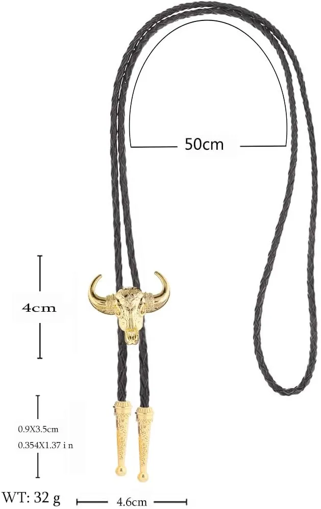 GelConnie Longhorn Bull Bolo Tie for Men Native American Western Cowboy Leather Necktie Bolo Necklace for Women Gold Texas