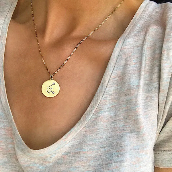 GEMINI Zodiac Sign Coin Necklace, gold-plated