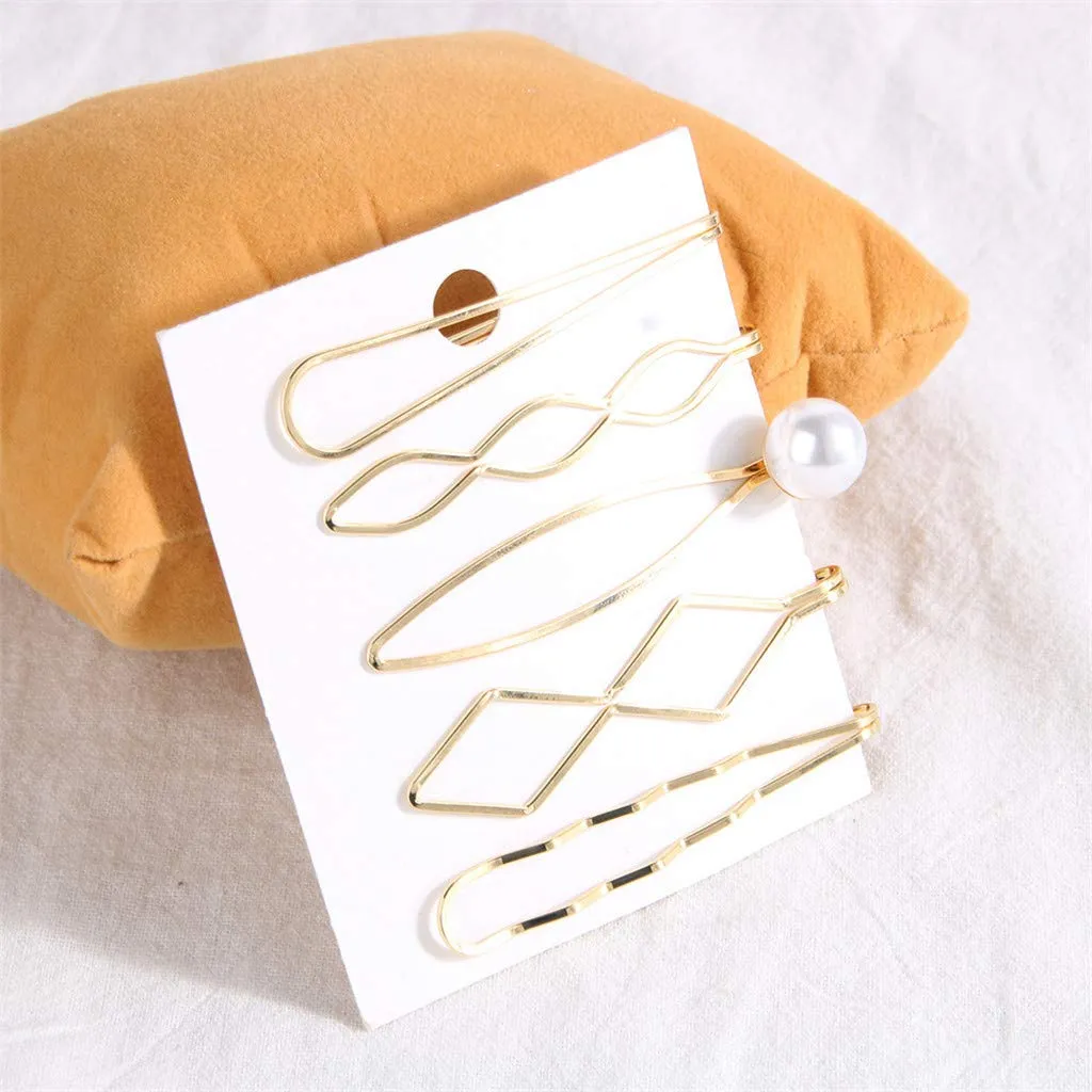 Gift Girl Barrette Hairpin Pearl Cute 5PC Accessories Hair Clip Bead Women Accessory Fabric Headband Stretchy Forehead Band