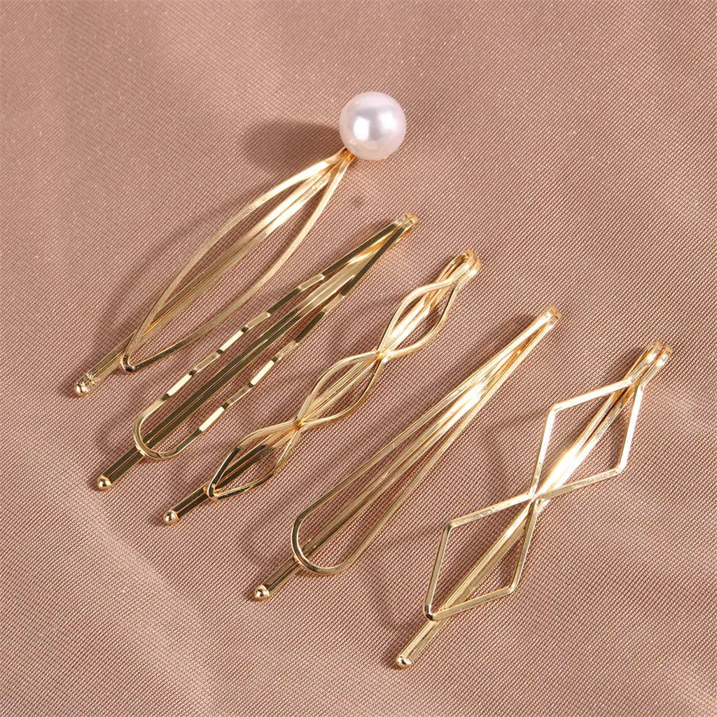 Gift Girl Barrette Hairpin Pearl Cute 5PC Accessories Hair Clip Bead Women Accessory Fabric Headband Stretchy Forehead Band