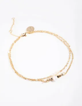 Gold & Pearl 2 Chain Anklet
