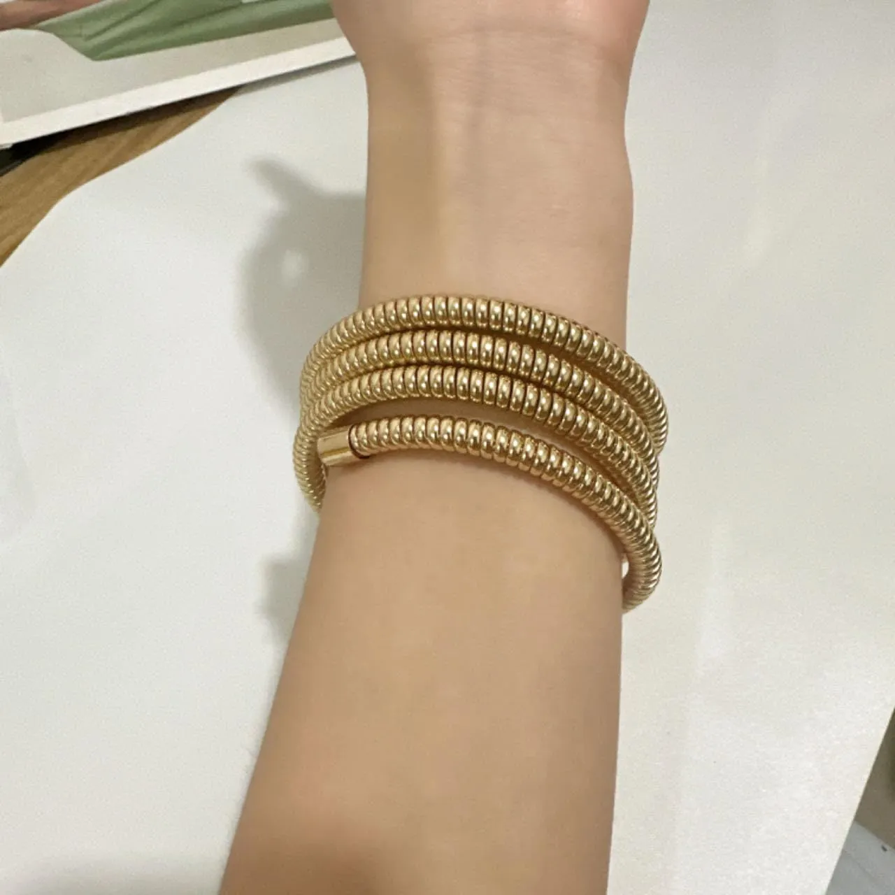 Gold Bangles Bracelet for Women Chunky Stretch Bangles Flexible Wide Wristband Bangles Bracelets Multi-layer Twisted Snake Chain Bracelet Trendy Cuff Bracelets Jewelry Gift