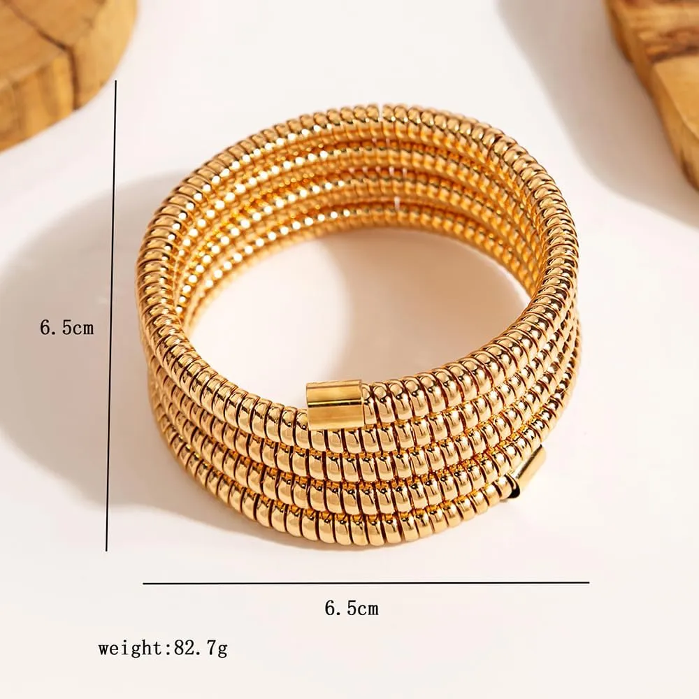 Gold Bangles Bracelet for Women Chunky Stretch Bangles Flexible Wide Wristband Bangles Bracelets Multi-layer Twisted Snake Chain Bracelet Trendy Cuff Bracelets Jewelry Gift