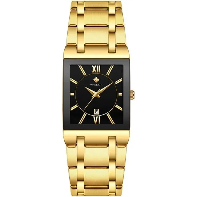 Gold Black Square Quartz Men Watch