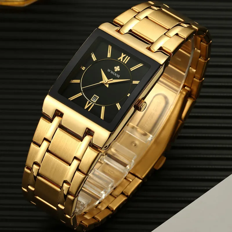 Gold Black Square Quartz Men Watch