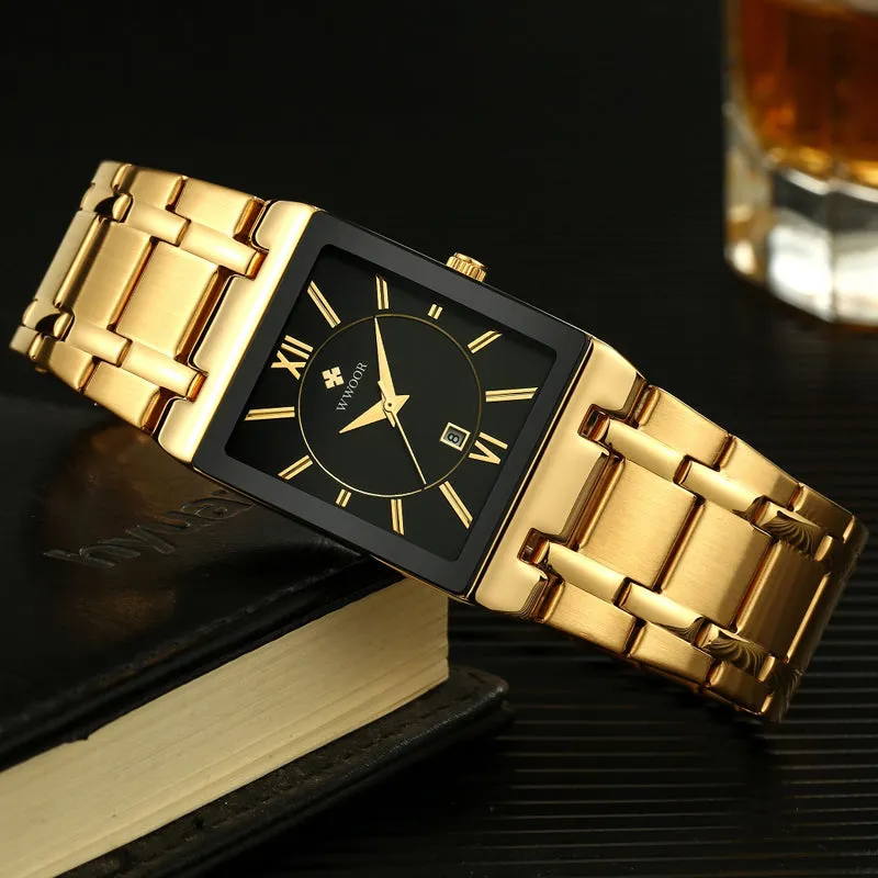 Gold Black Square Quartz Men Watch