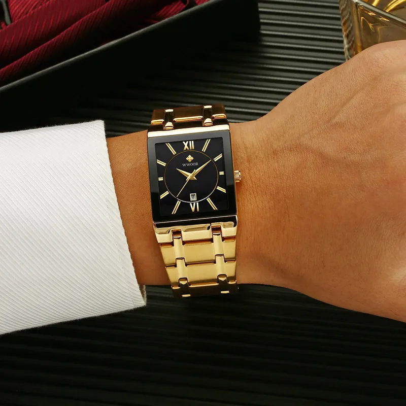 Gold Black Square Quartz Men Watch