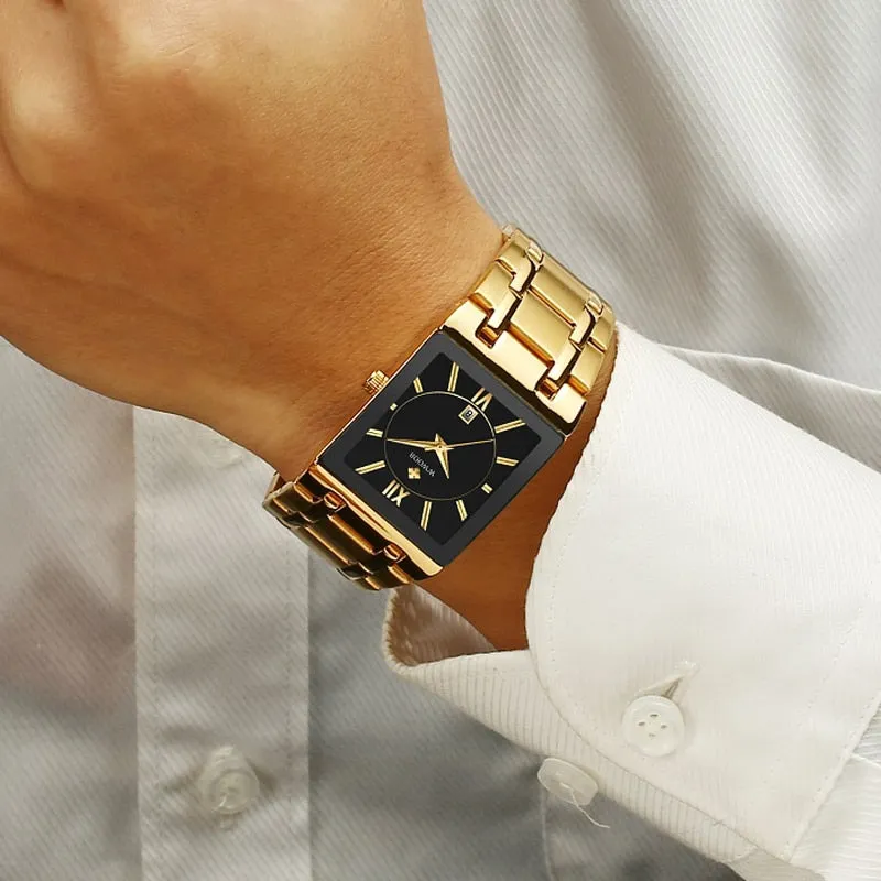Gold Black Square Quartz Men Watch
