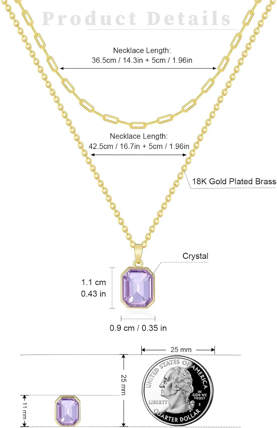 Gold Layered Necklaces for Women, 18k Gold Plated Crystal Necklace Paperclip Choker Emerald Green Jewelry for Women Gifts