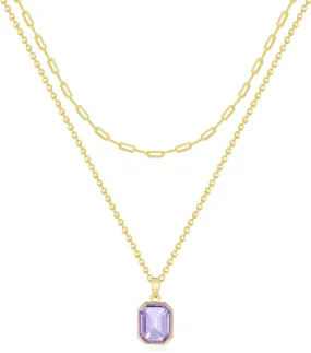 Gold Layered Necklaces for Women, 18k Gold Plated Crystal Necklace Paperclip Choker Emerald Green Jewelry for Women Gifts
