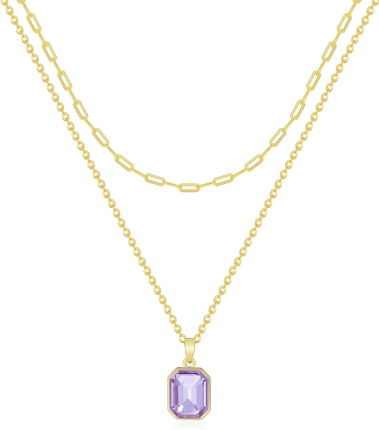 Gold Layered Necklaces for Women, 18k Gold Plated Crystal Necklace Paperclip Choker Emerald Green Jewelry for Women Gifts