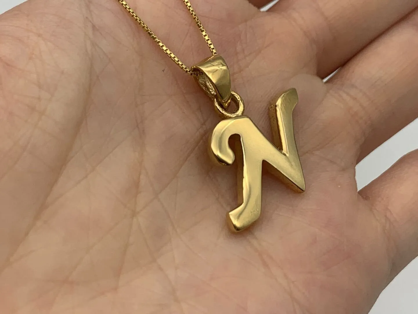 Gold Letter N Pendant - Alphabet Letter Necklace - Initial Letter N Pendant