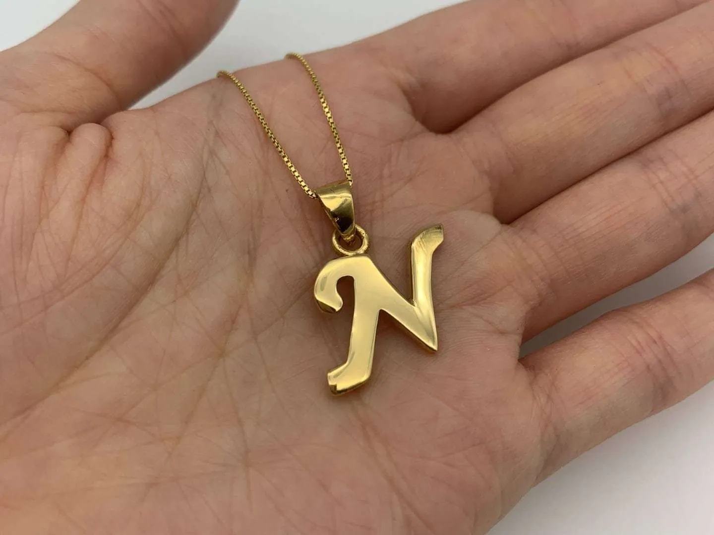 Gold Letter N Pendant - Alphabet Letter Necklace - Initial Letter N Pendant