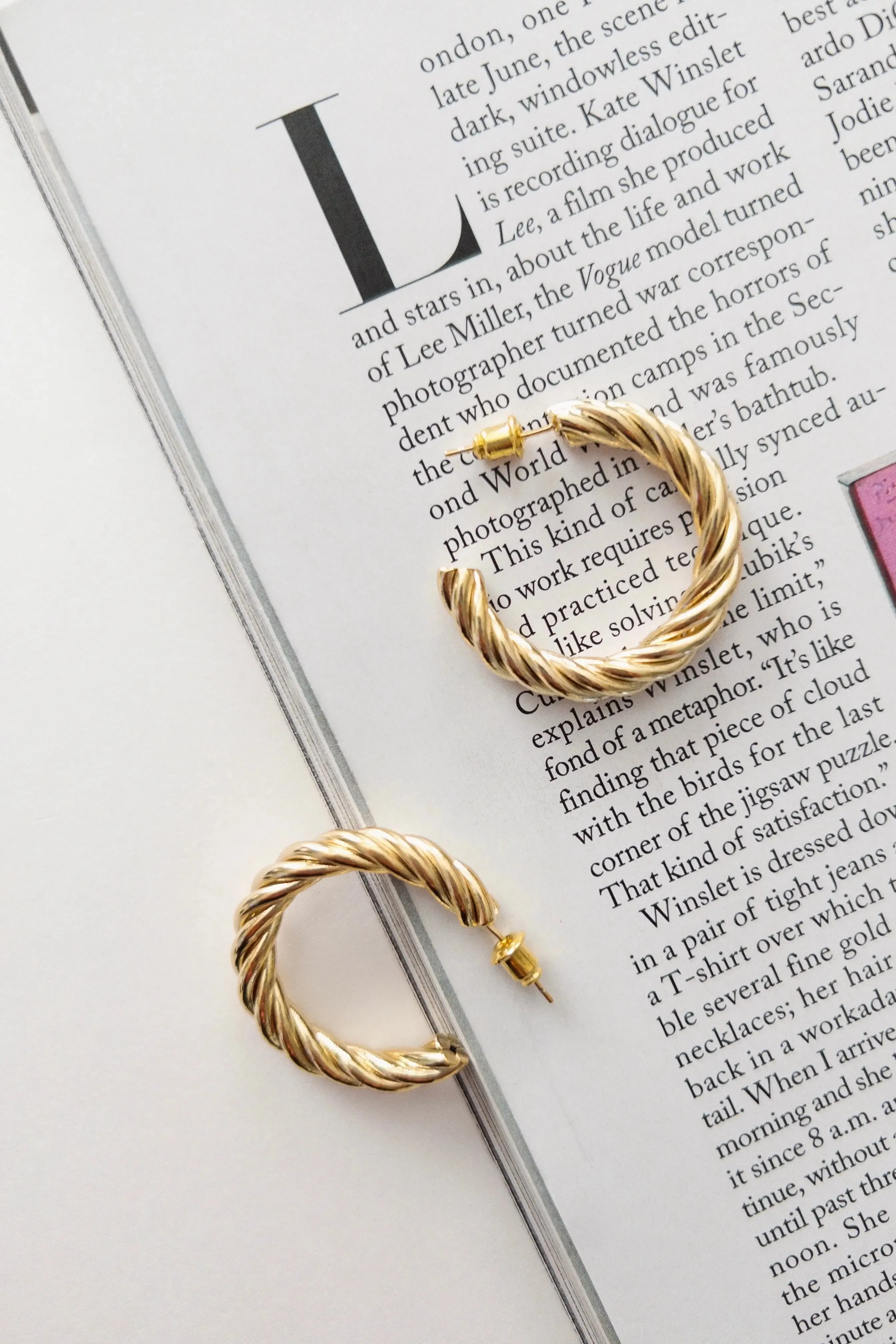 Gold Round Twist Hoop Earrings