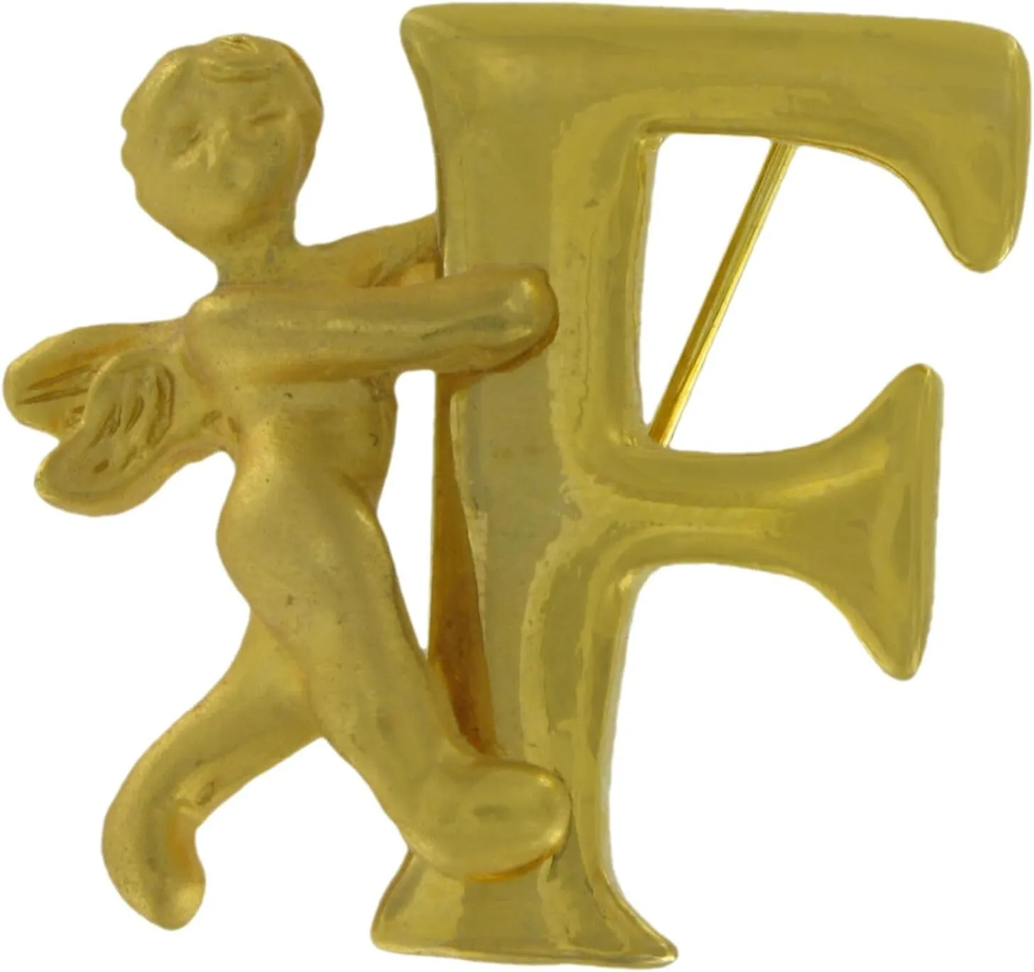 Gold Tone Initial Letter "F" Angel Cupid Pin Brooch 1" Fashion Brooch for Women Trendy Accessories for Women Stylish Additions
