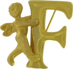 Gold Tone Initial Letter "F" Angel Cupid Pin Brooch 1" Fashion Brooch for Women Trendy Accessories for Women Stylish Additions