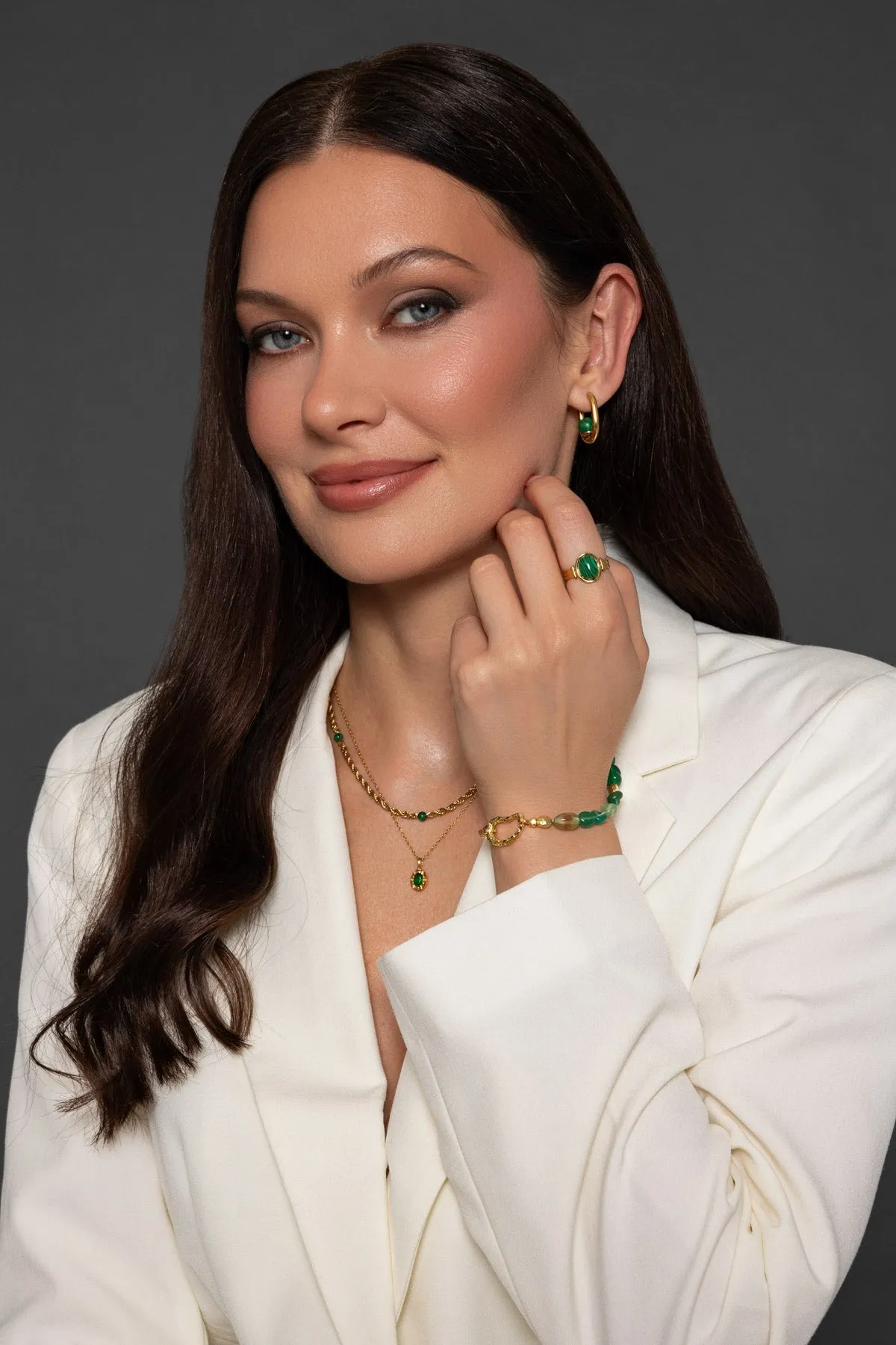 Green Crystal Gold Pendant Necklace