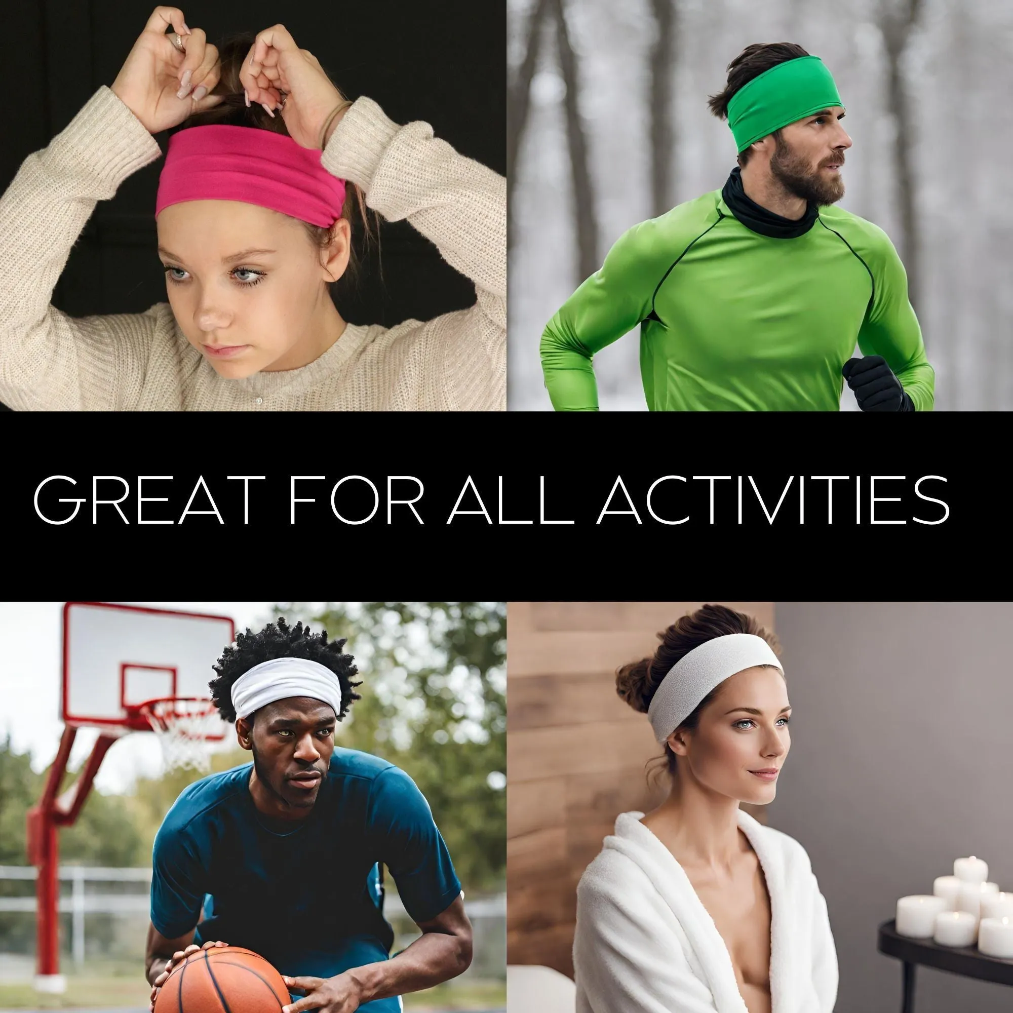 Green Wide Headbands - 12 Pack