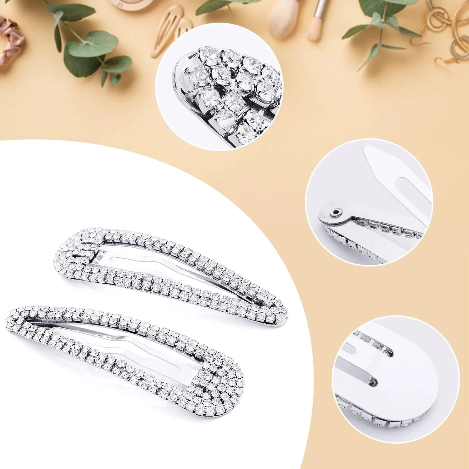 Hair Clip, 2Pcs 2.4Inch Rhinestone, Silver, Hair Barrettes for Women Girls Bridal, Wedding, Party, Prom