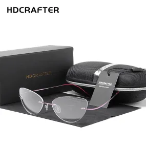 Hdcrafter Rimless Glasses Frame Women Cat Eye Titanium Ultralight Frameless 20003