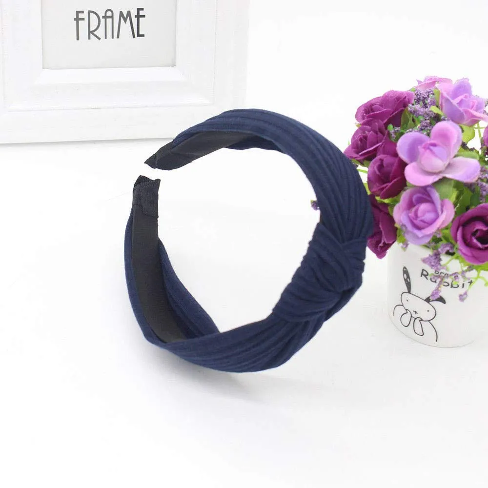 Headbands for Women Girls Bow Knotted Turban Headbands Hair Hoops Headpiece For Daily (Navy, One Size)