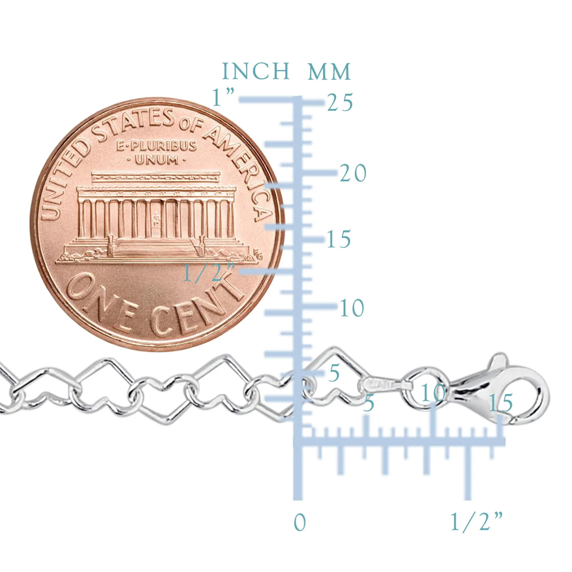 Hearts Link Chain Anklet In Sterling Silver