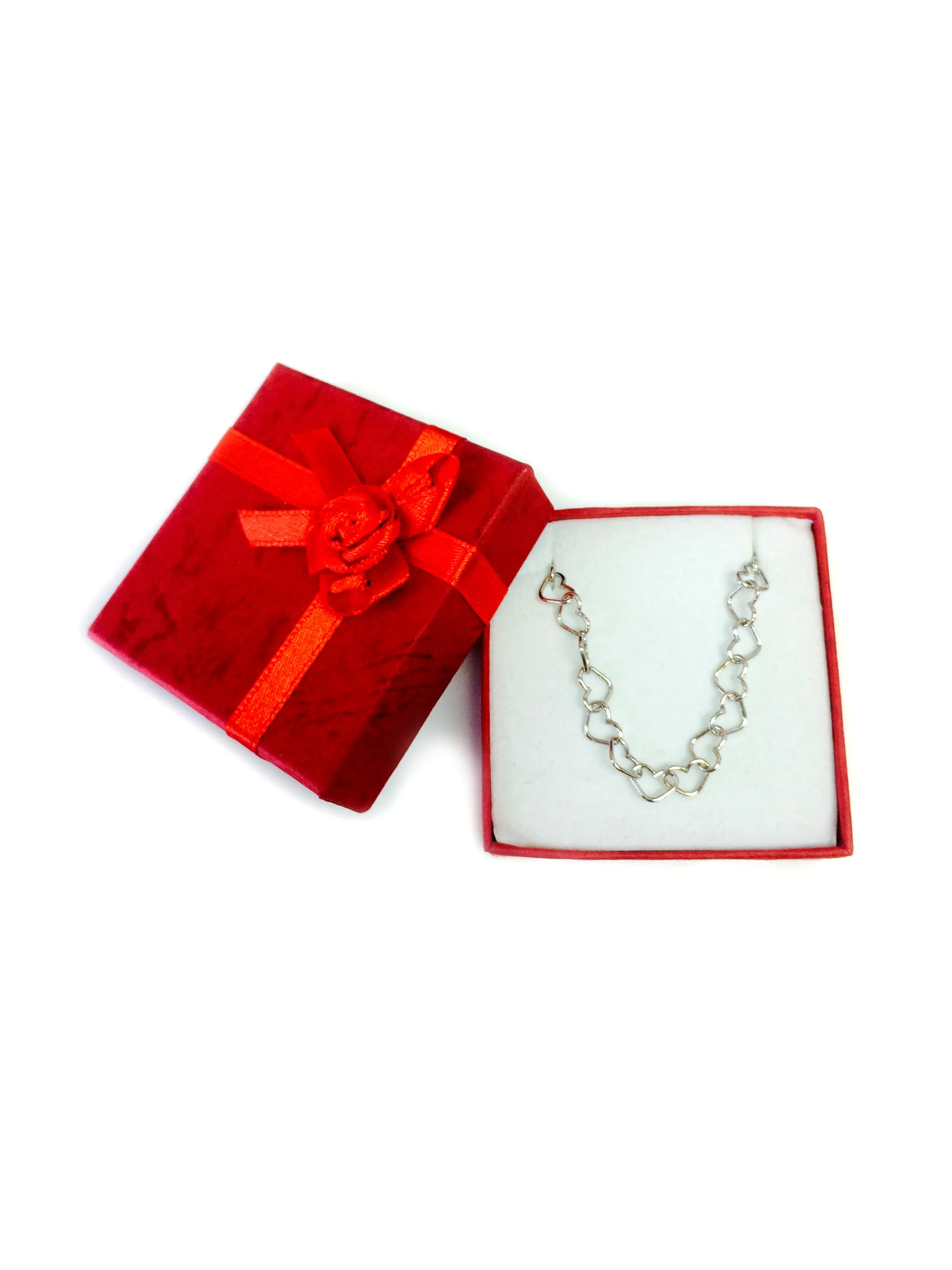 Hearts Link Chain Anklet In Sterling Silver